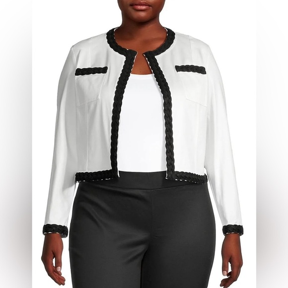 Ming Wang Braided Cotton-Blend Crop Jacket White With Braided Trim Size XS - Picture 1 of 10
